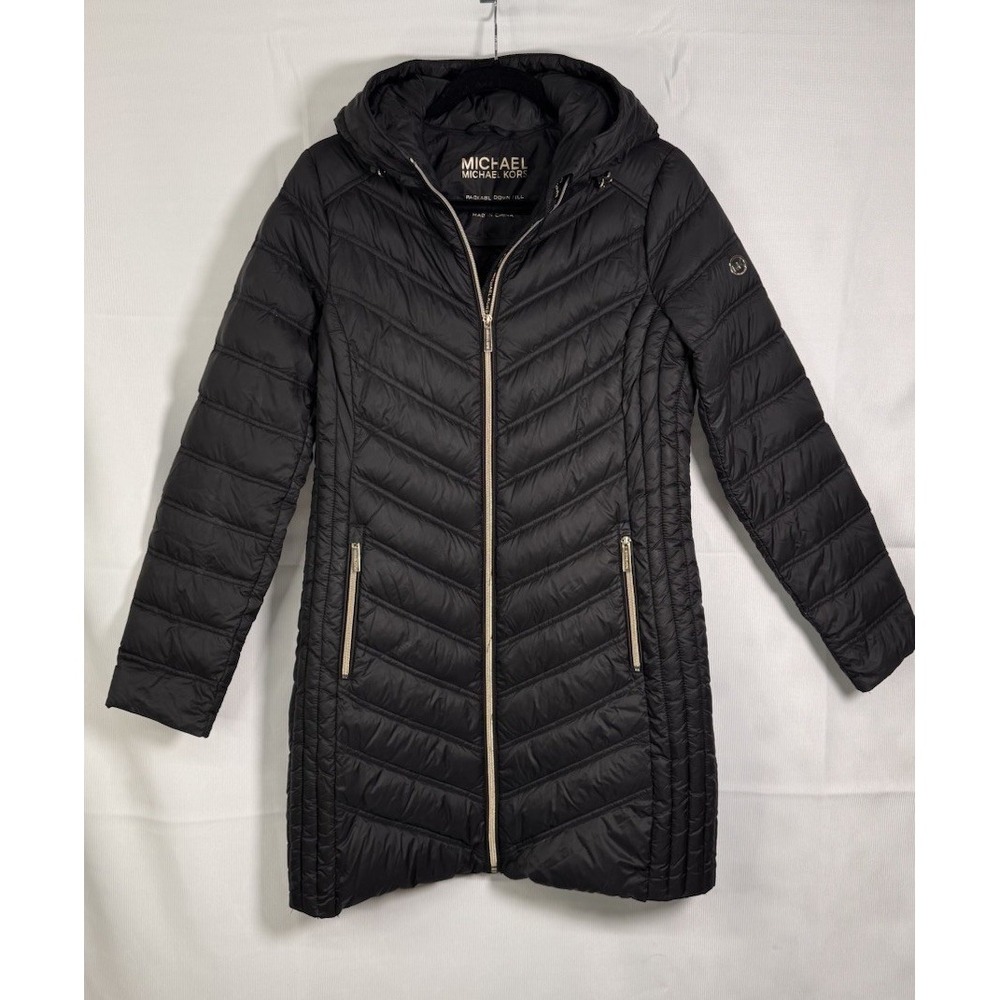 Michael Kors Women's Black Packable Down Puffer Jacket Hooded Small
